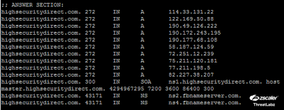 Figure 3: DNS information for highsecuritydirect.com